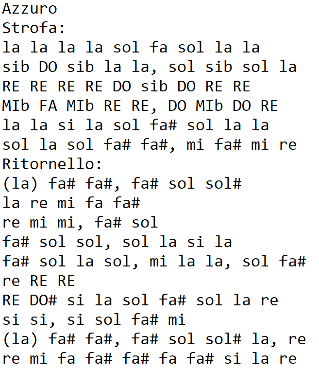 Note per suonare Azzurro con il flauto dolce