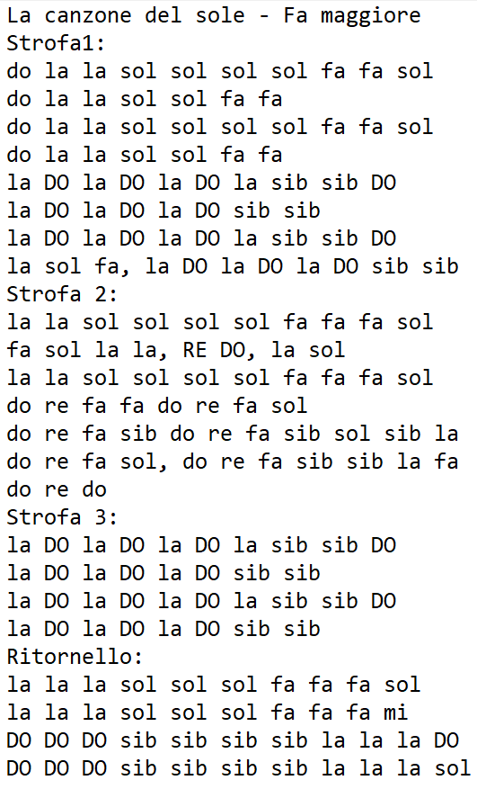 Note per suonare La canzone del sole con il flauto dolce