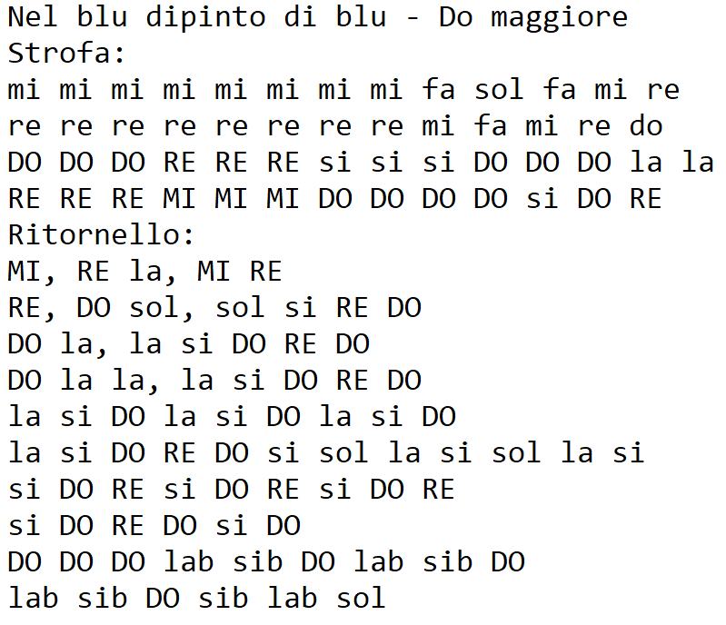 Note per suonare Nel blu dipinto di blu con il flauto dolce