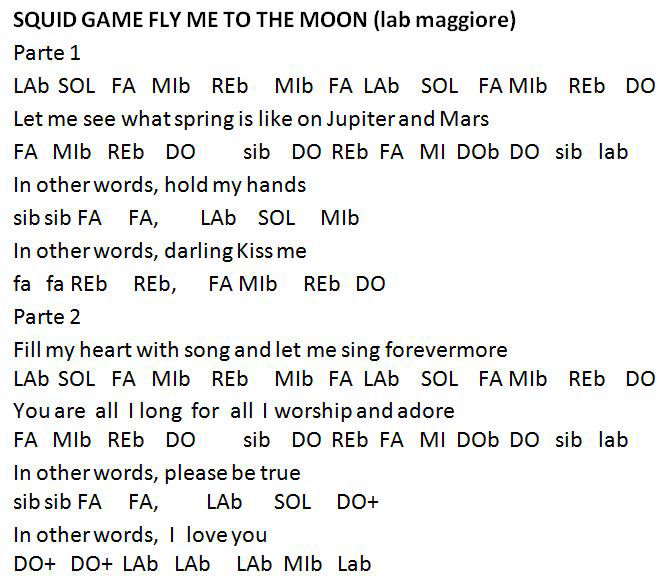 Le note di Squid Game Fly me to the moon per flauto - parte 1