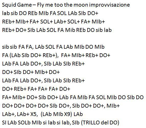 Le note di Squid Game Fly me to the moon per flauto - improvvisazione