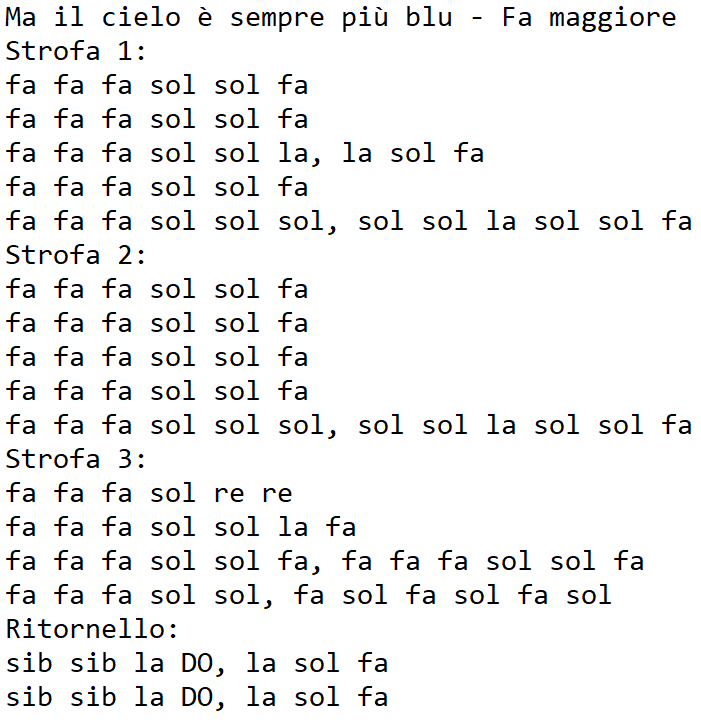 Note per flauto: Ma il cielo è sempre più blu