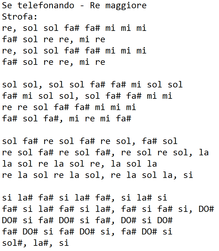 Note per suonare Se telefonando con il flauto
